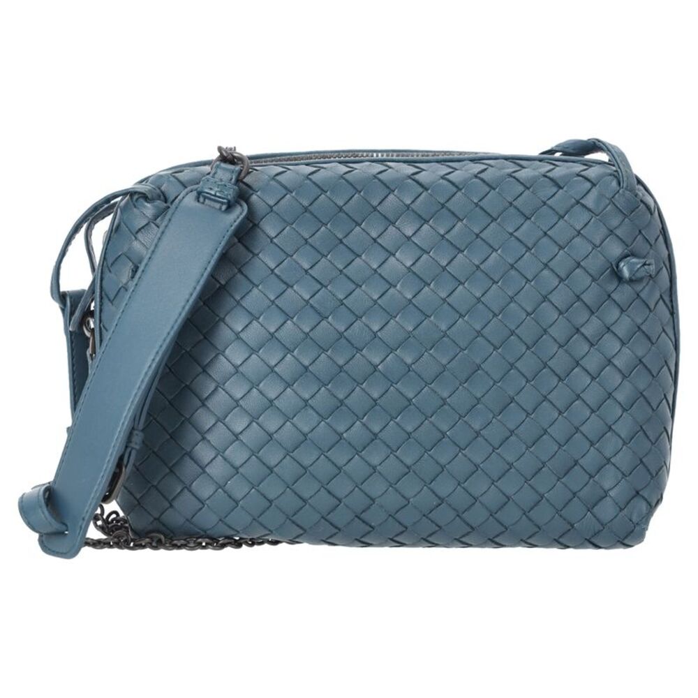 Bottega Veneta Intrecciato Nodini Crossbody Bag in Blue Leather